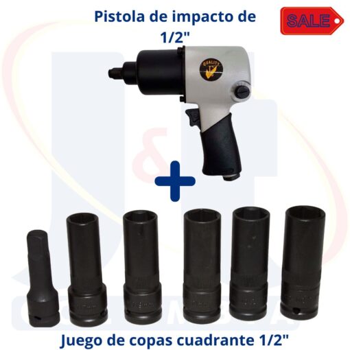 PISTOLA DE IMPACTO 1/2" + JUEGO DE COPAS DE 1/2"